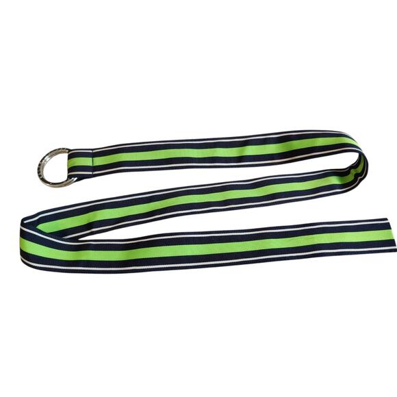 Lauren Ralph Lauren Women's Green Blue Stripe Ribbon Belt O Ring - Picture 1 of 4